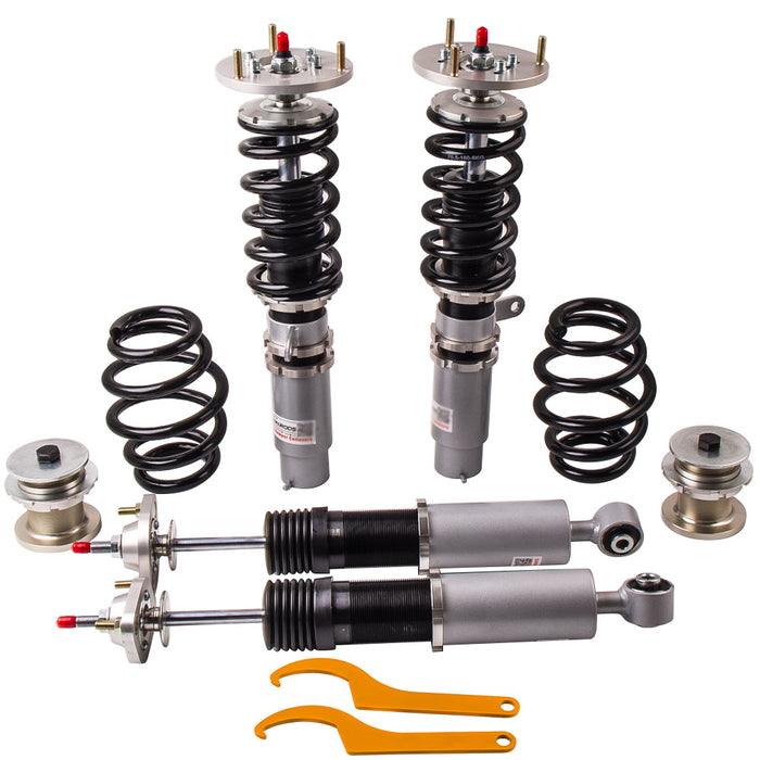 Coilovers Shock Suspension for BMW E46 3 Series 320i 323i 325i 328i 330i M3 1998-2006 with 24 Ways Adjustable Damper - Grey