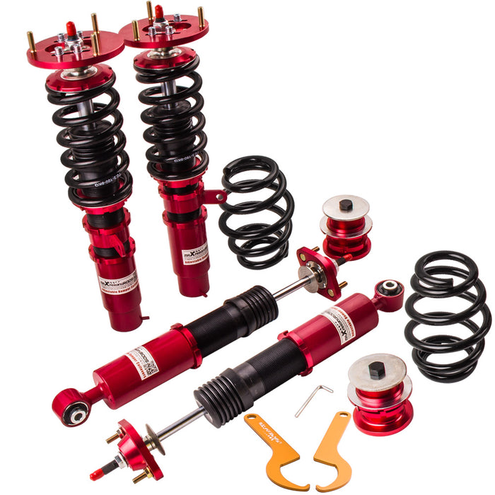 Coilovers Shock Suspension for BMW E46 3 Series 320i 323i 325i 328i 330i M3 1998-2006 with 24 Ways Adjustable Damper - Red